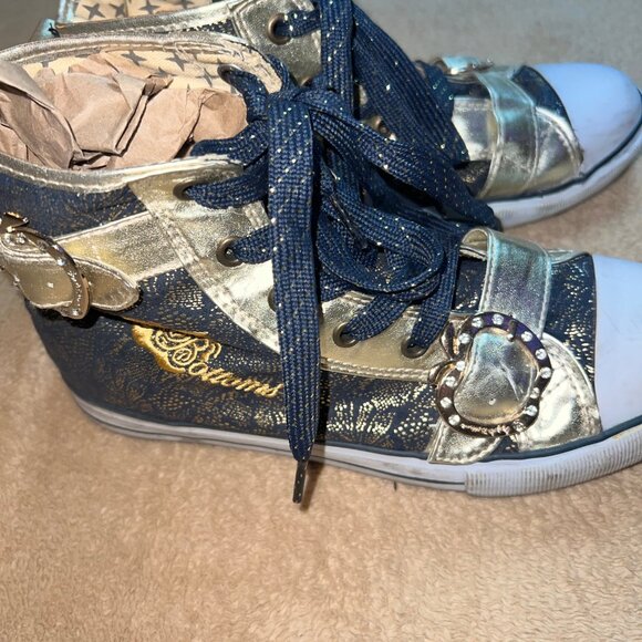AppleBottom Sz 8 Youth Hightop Gold Denim Blue Sparkle Bling Sneakers S04 - Picture 4 of 7